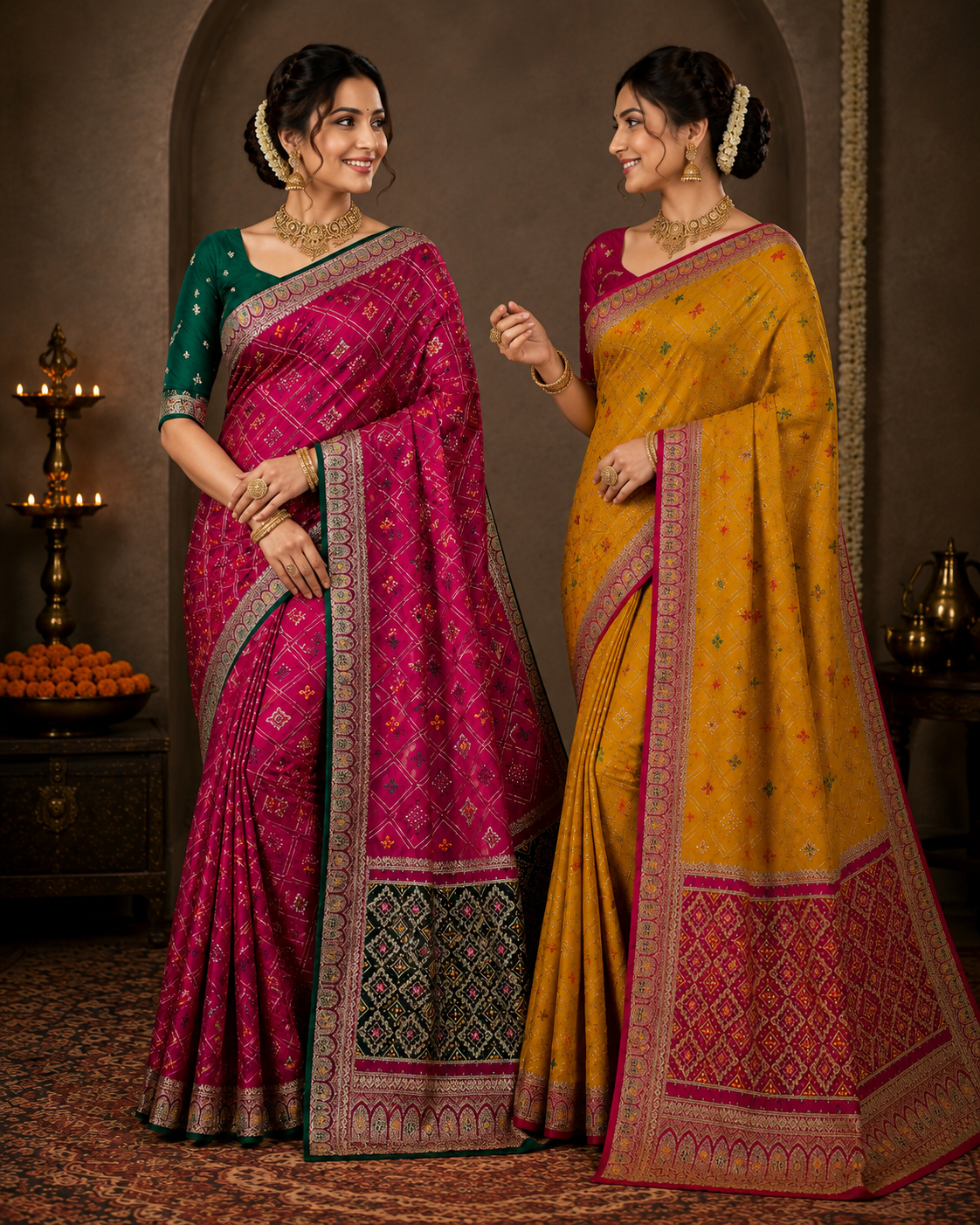 Rani Pink Silk Blend Saree with Designer Zari Border & Rich Woven Pallu