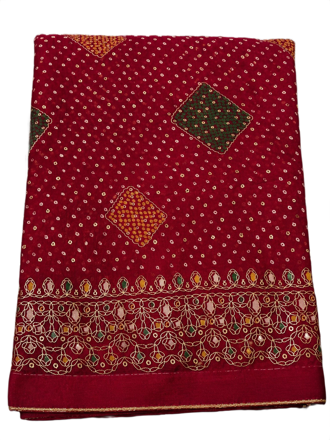 Maroon Bandhani Printed Saree with Elegant Border Design  Description: