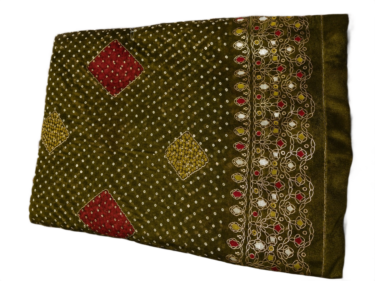 Olive Green Royal Bandhani Saree with Designer Pallu