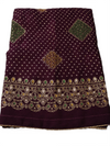 Royal Bandhani Wine Colour Saree with Designer Embroidered Pallu