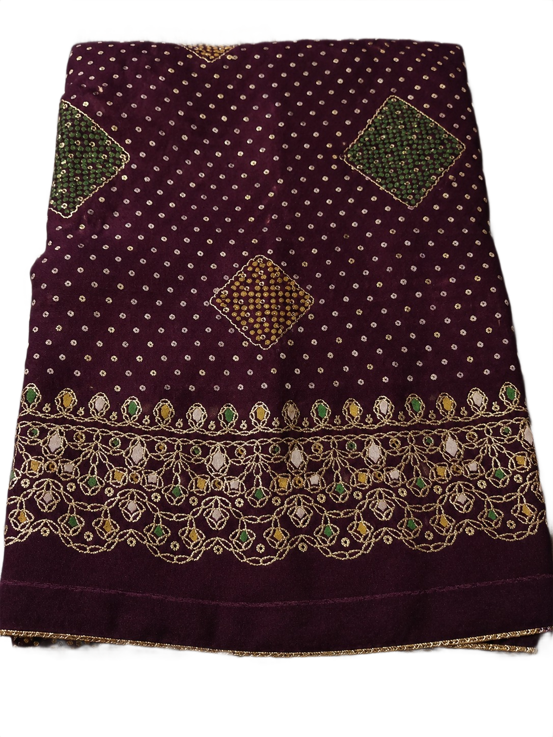 Royal Bandhani Wine Colour Saree with Designer Embroidered Pallu