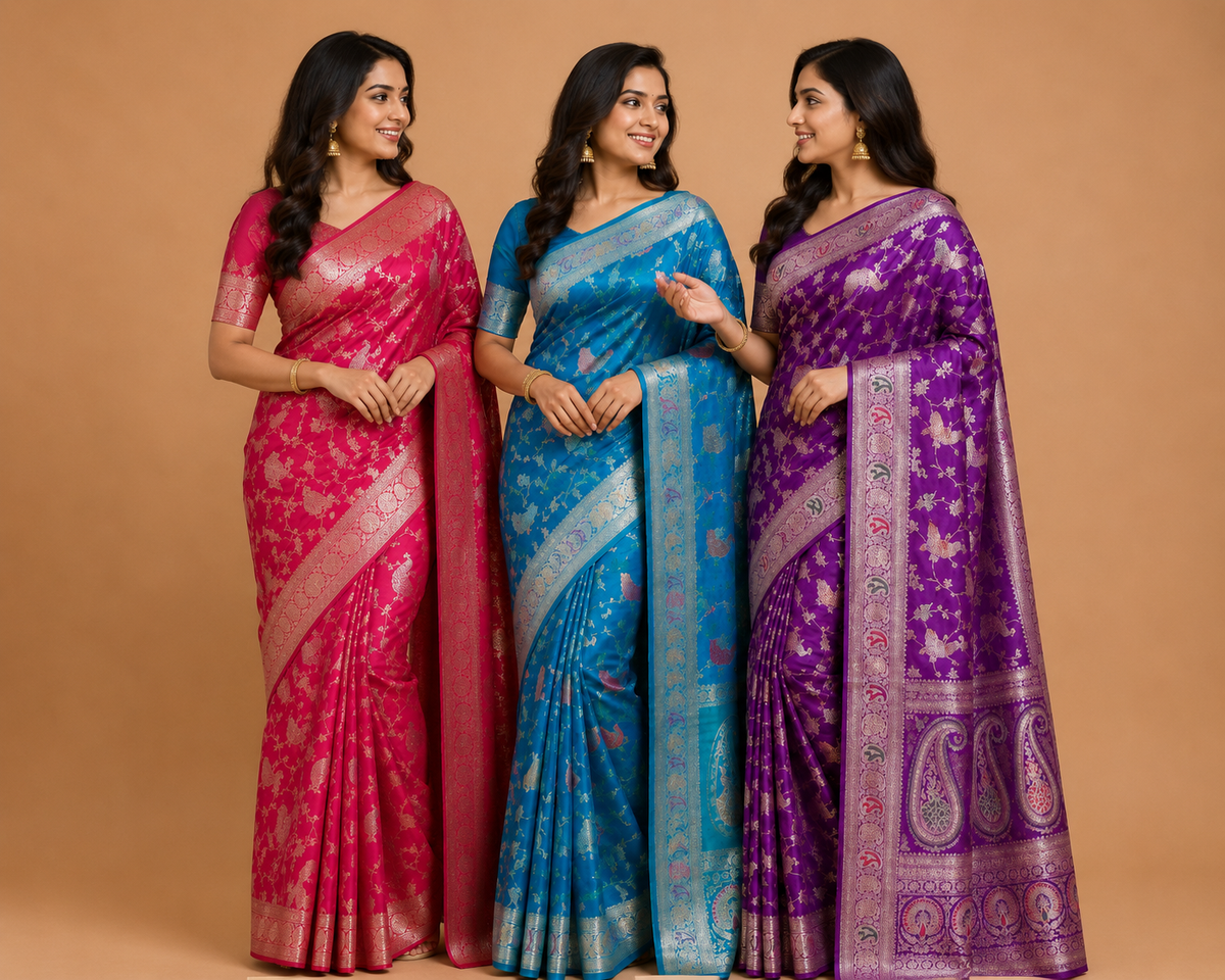Royal Violet Peacock Zari Silk Saree