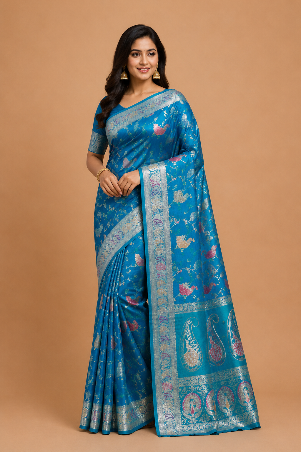 Royal Violet Peacock Zari Silk Saree