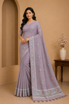 Women Dusty Pink Linen Blend Saree with Elegant Woven Border
