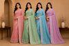 Women LIGHT BLUE Linen Blend Saree with Elegant Woven Border