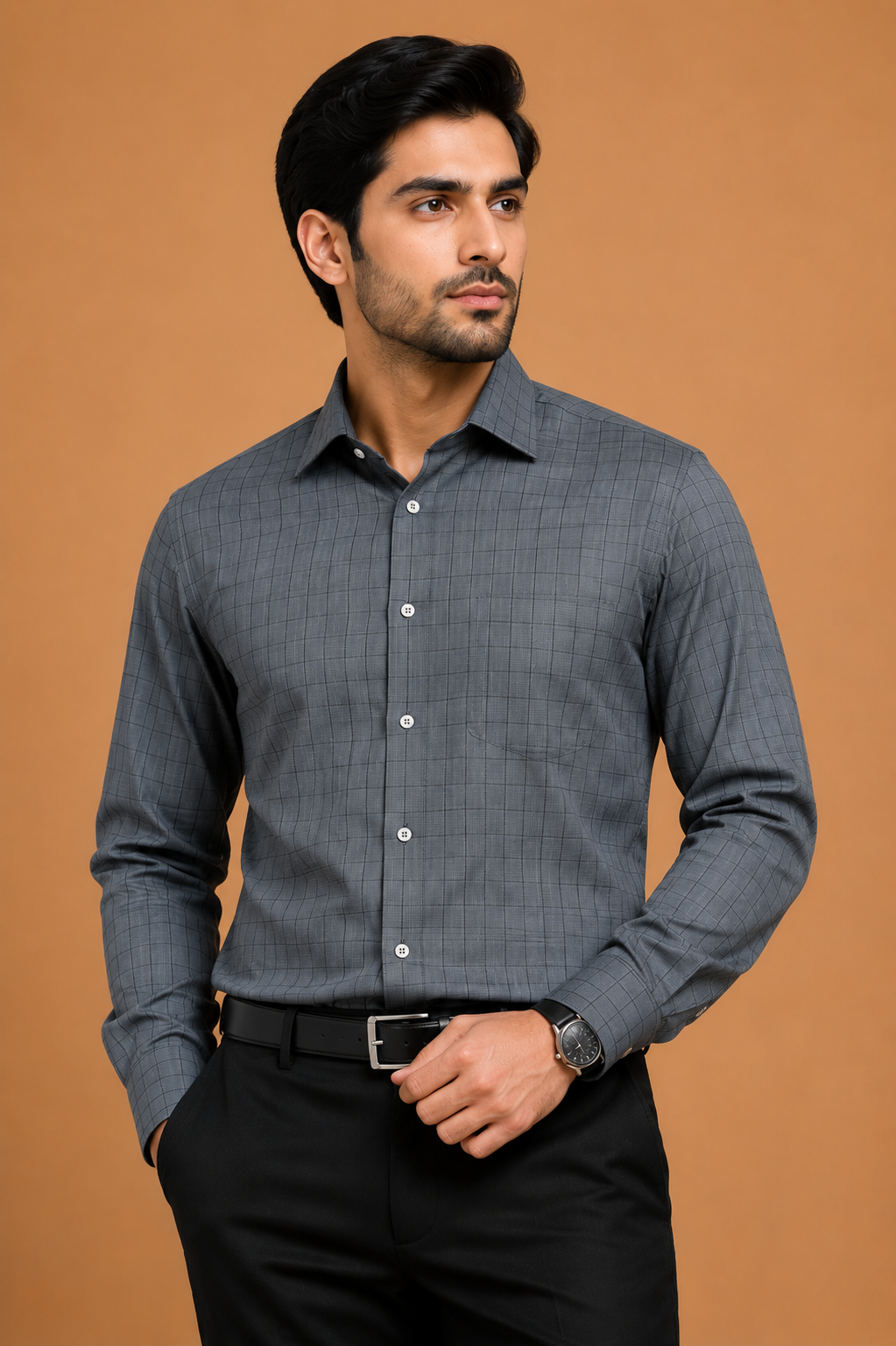 Men’s Slate Grey Checked Formal Shirt