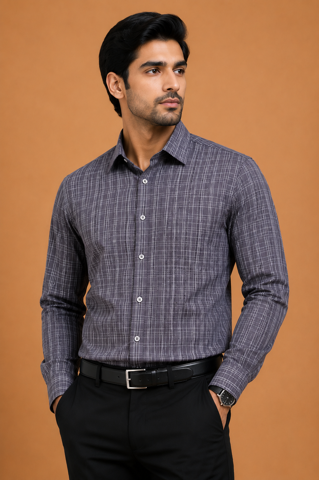 Men’s Charcoal Grey Checked Formal Shirt