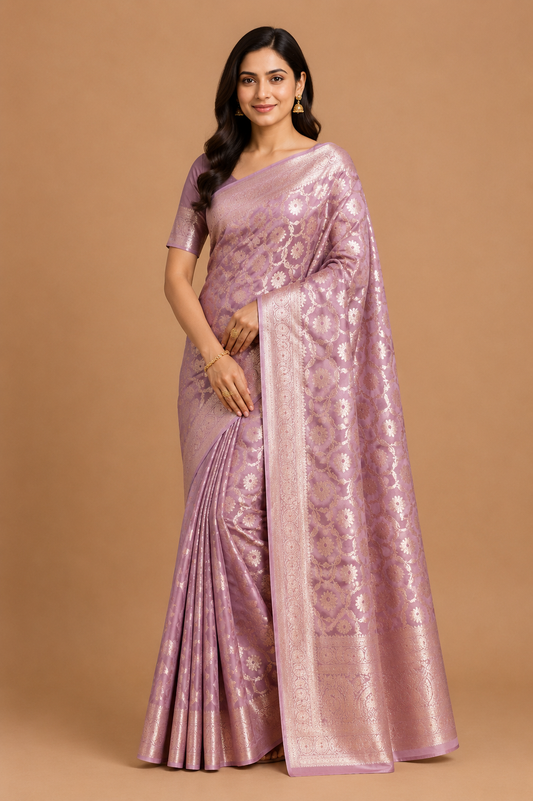 Sky Blue Silver Zari Woven Banarasi Silk Saree
