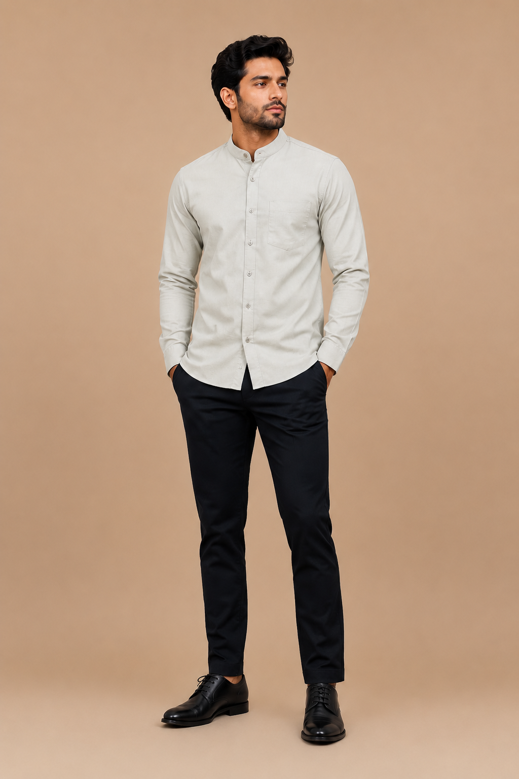 Premium Lavender Stand Collar Formal Shirt for Men