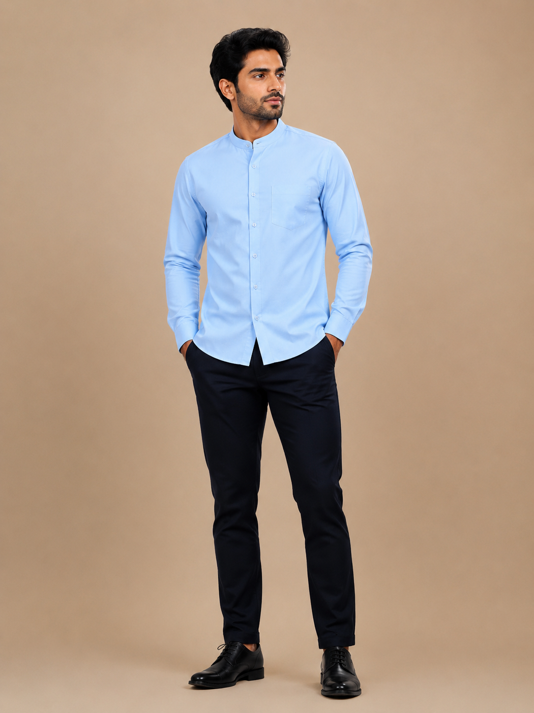 Premium Lavender Stand Collar Formal Shirt for Men