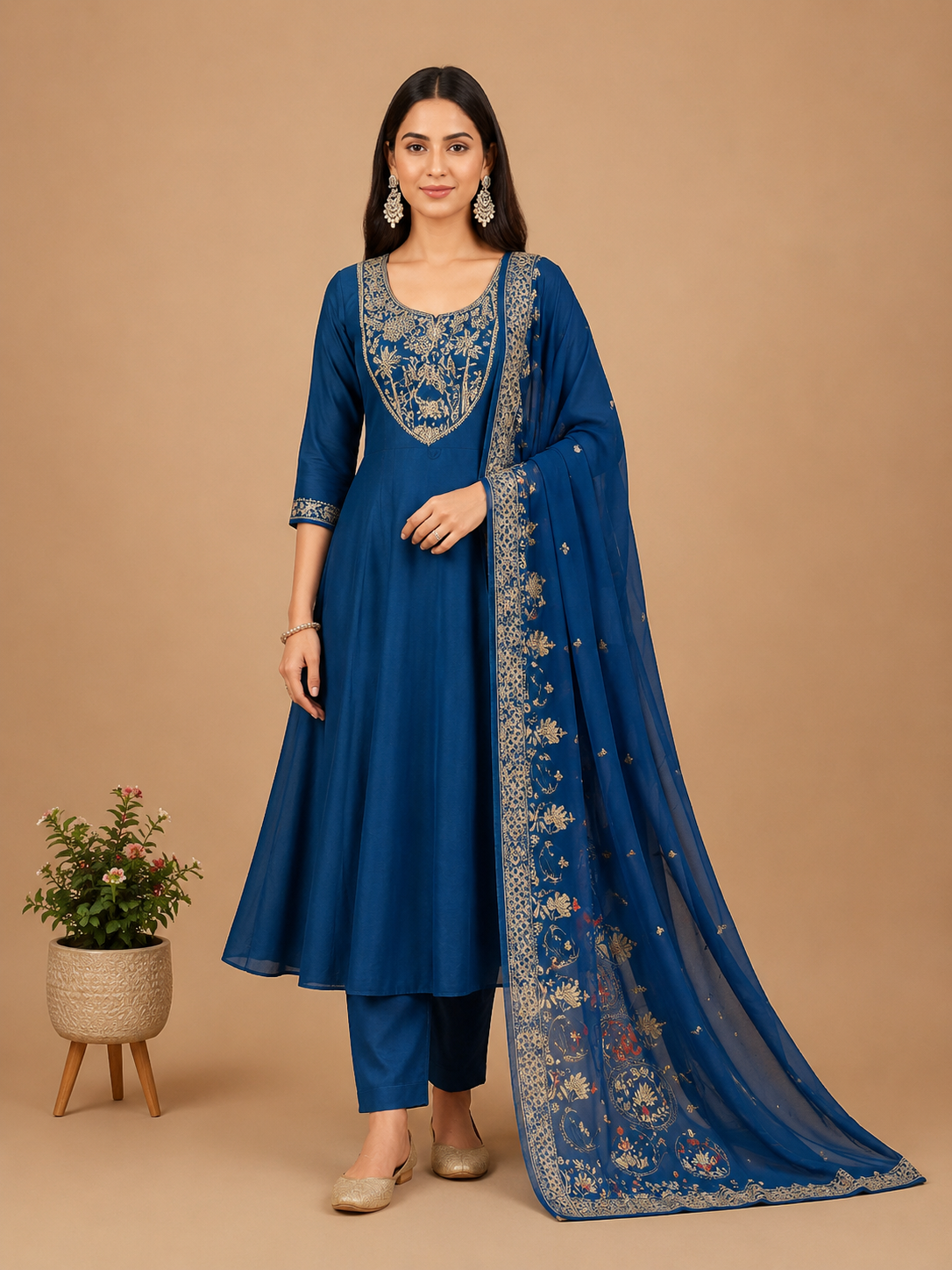 Elegant Maroon Embroidered Anarkali Suit Set with Dupatta for Women