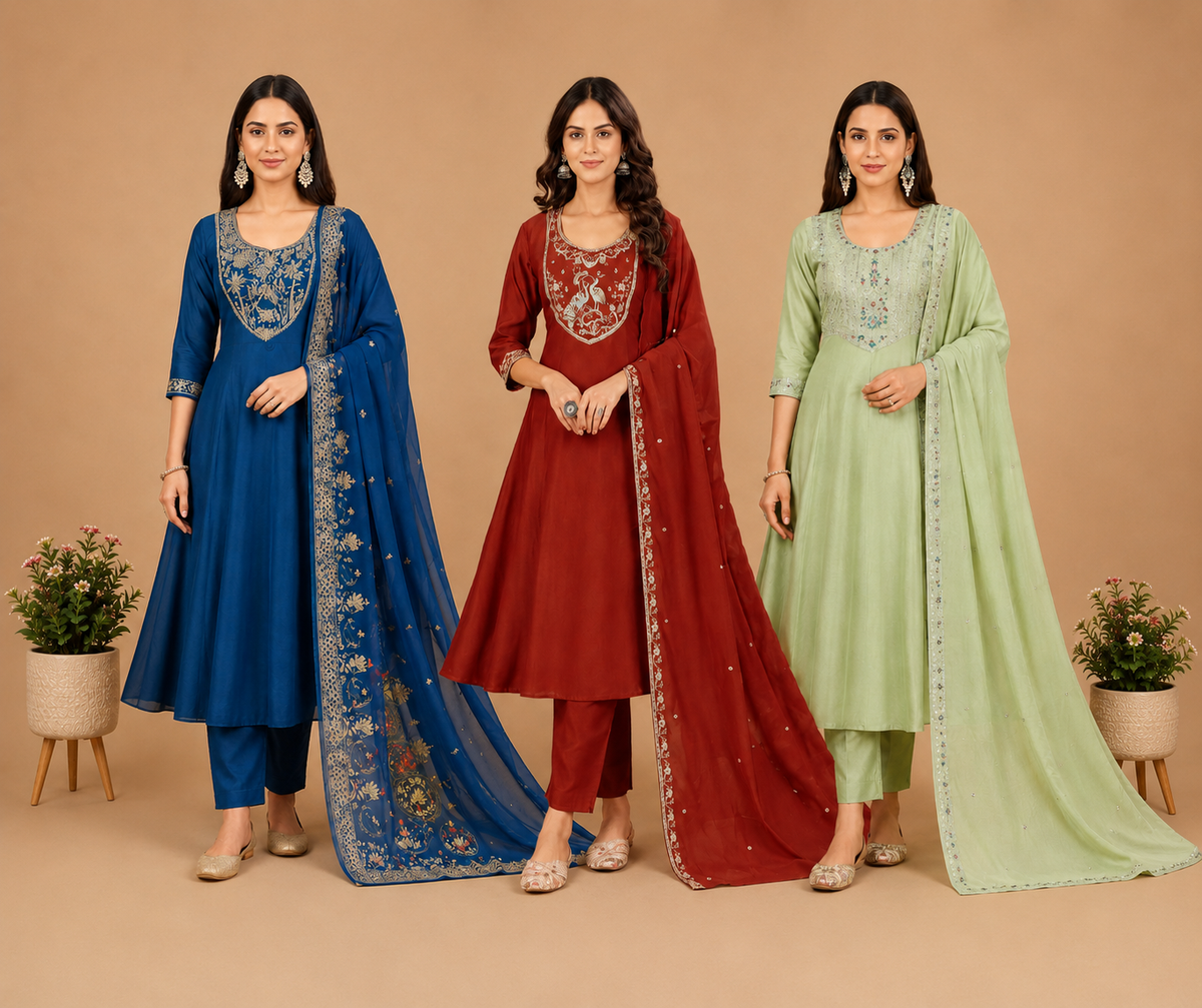 Elegant Maroon Embroidered Anarkali Suit Set with Dupatta for Women