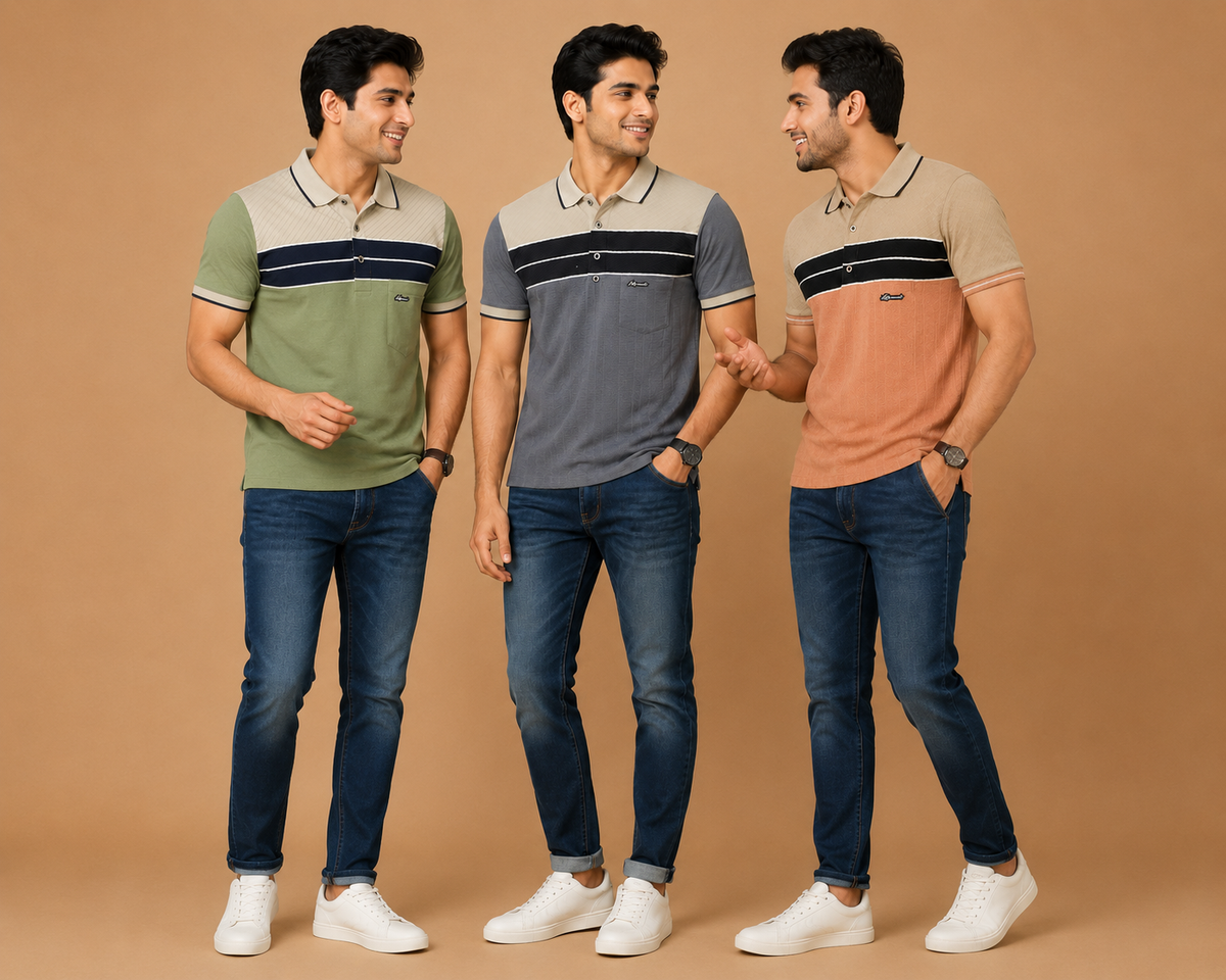Men’s Olive Green Striped Polo T-Shirt