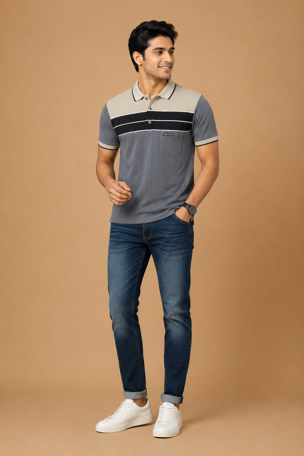 Men’s Olive Green Striped Polo T-Shirt