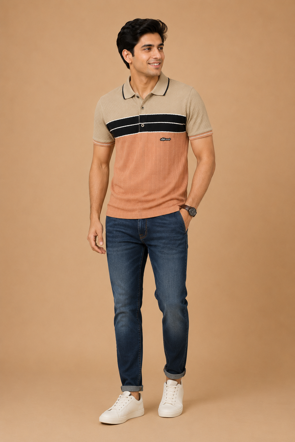 Men’s Olive Green Striped Polo T-Shirt