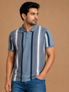 Men’s Grey Blue Striped Polo T-Shirt