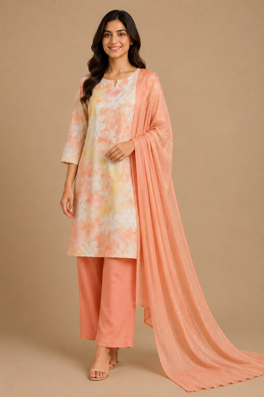 Women’s Teal Printed Kurti Pant Dupatta Set
