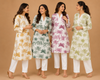 Women’s Green Palm Print Co-Ord Set with White Pant