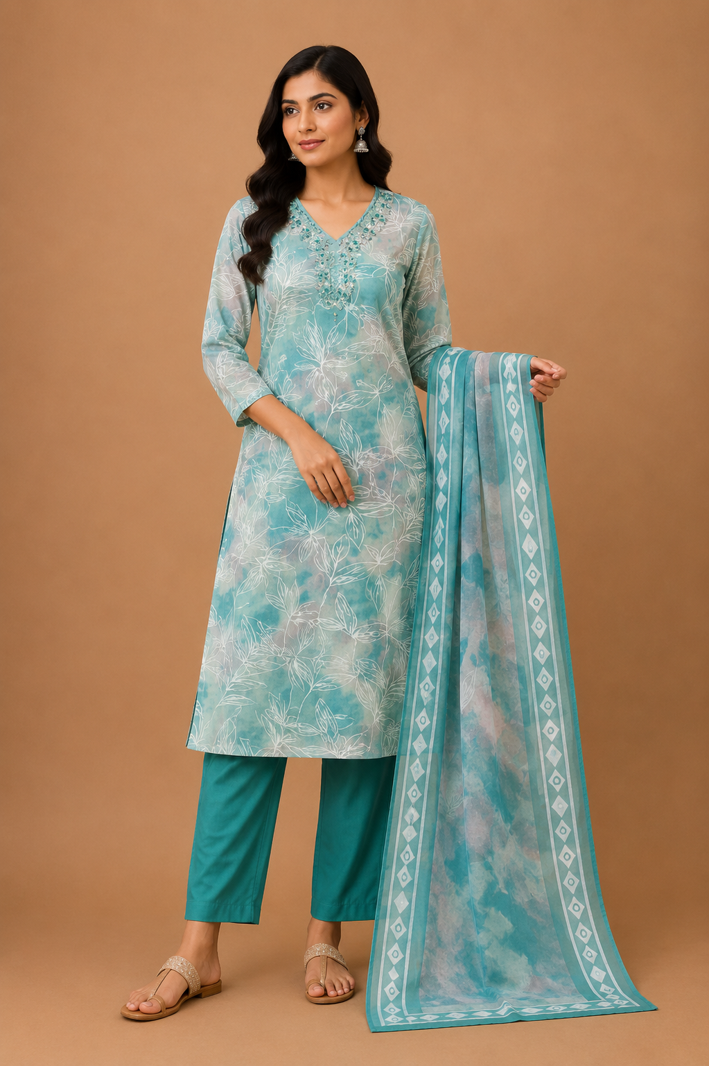 Women’s Floral Printed Kurta Pant Dupatta Set