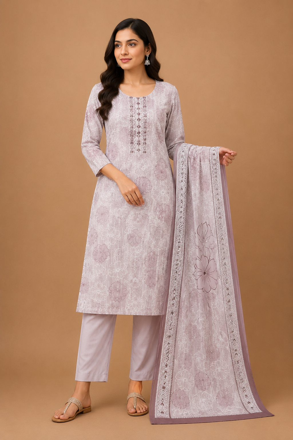 Women’s Floral Printed Kurta Pant Dupatta Set