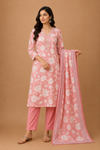 Women’s Grey Floral Printed Dupatta Bottom Set