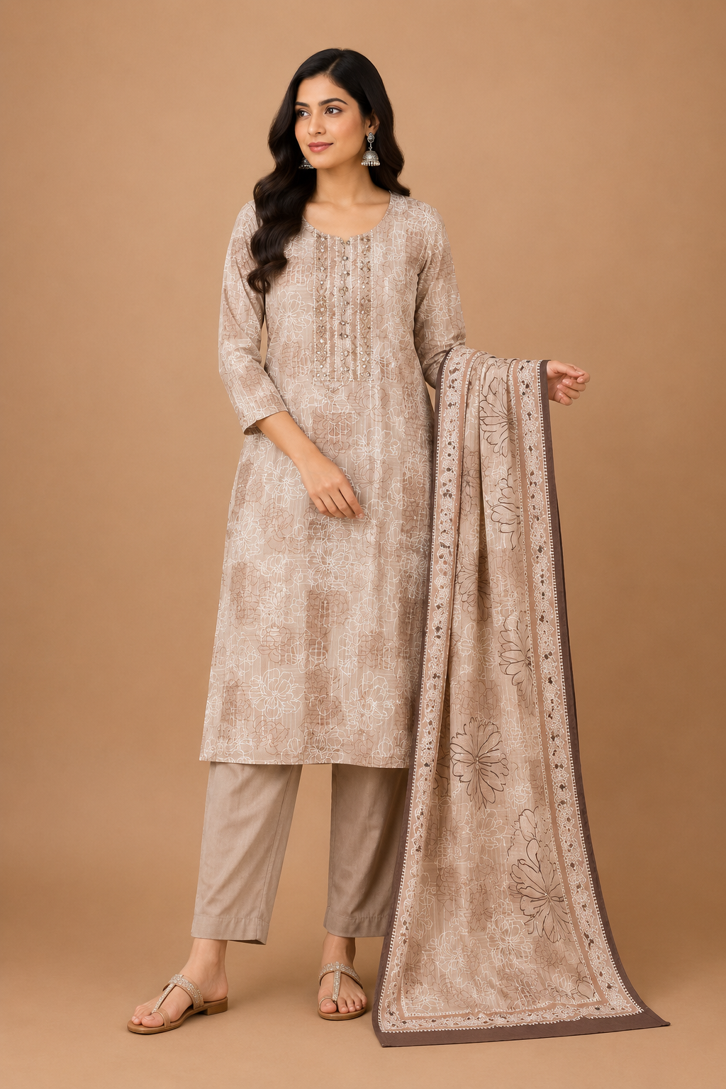 Women’s Floral Printed Kurta Pant Dupatta Set