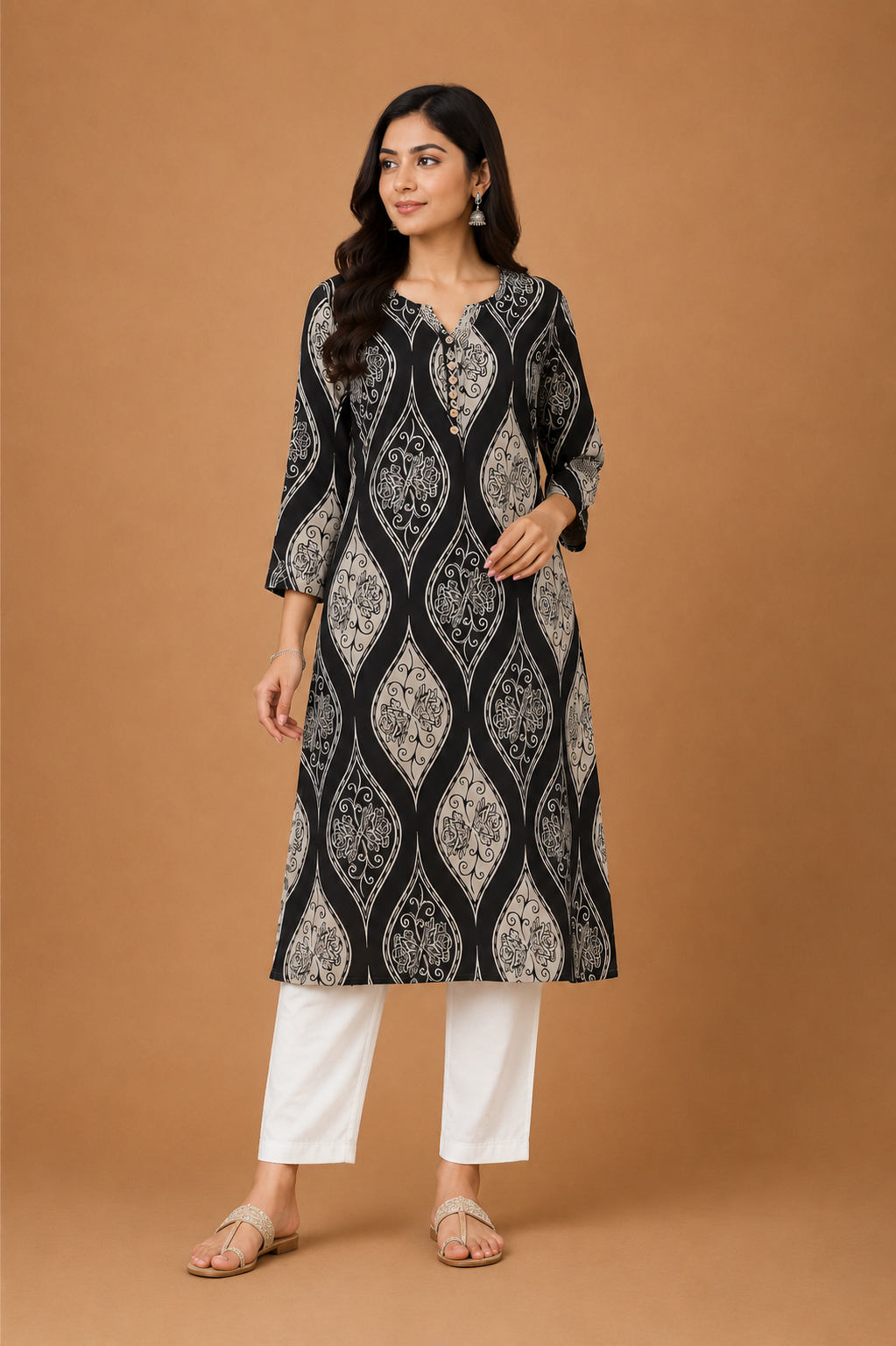 C'LAI Women's Purple Ethnic Printed Straight Kurti  Description: