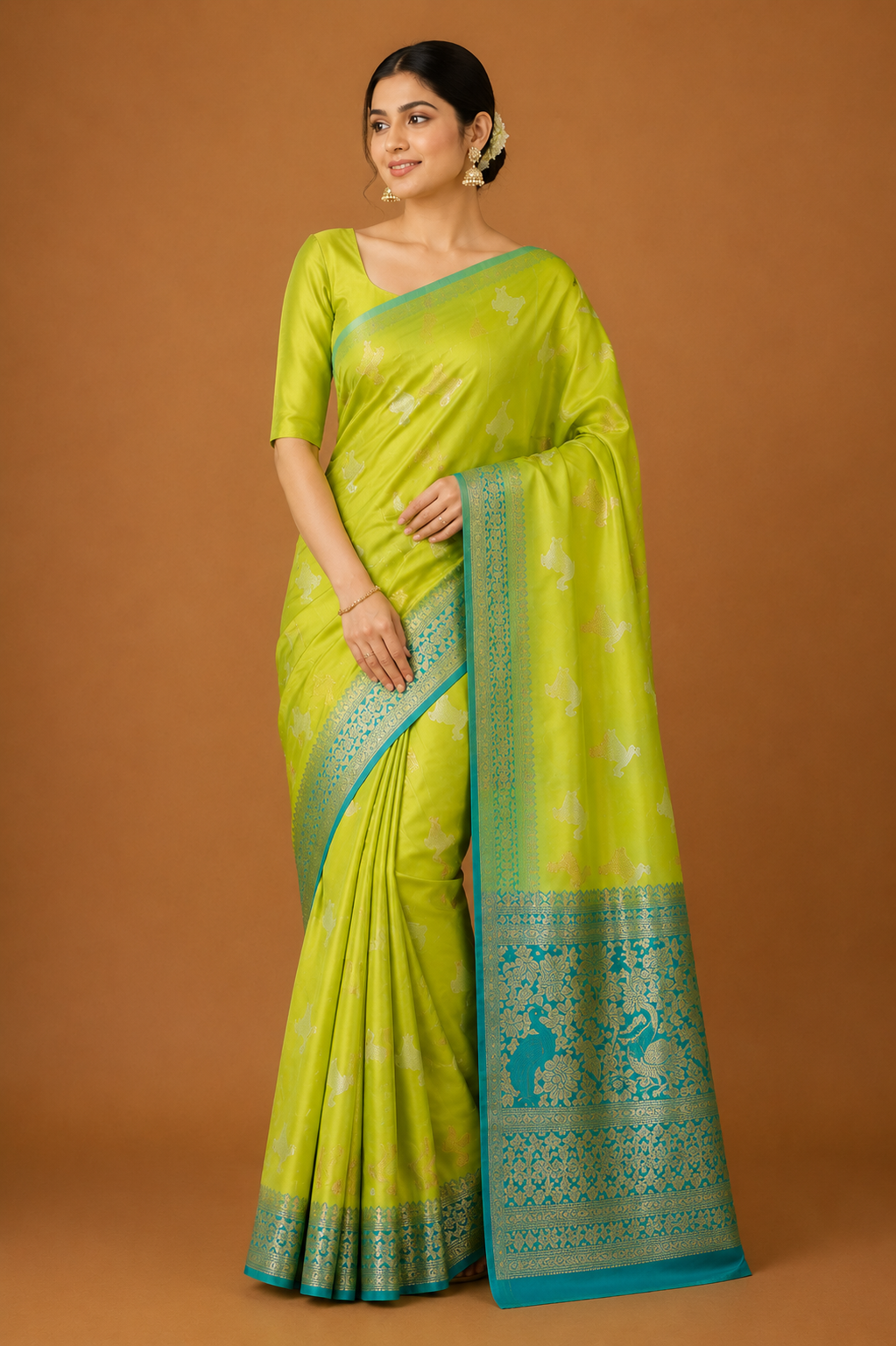 Women’s Green & Purple Banarasi Style Silk Saree