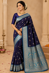 Women’s Green & Purple Banarasi Style Silk Saree