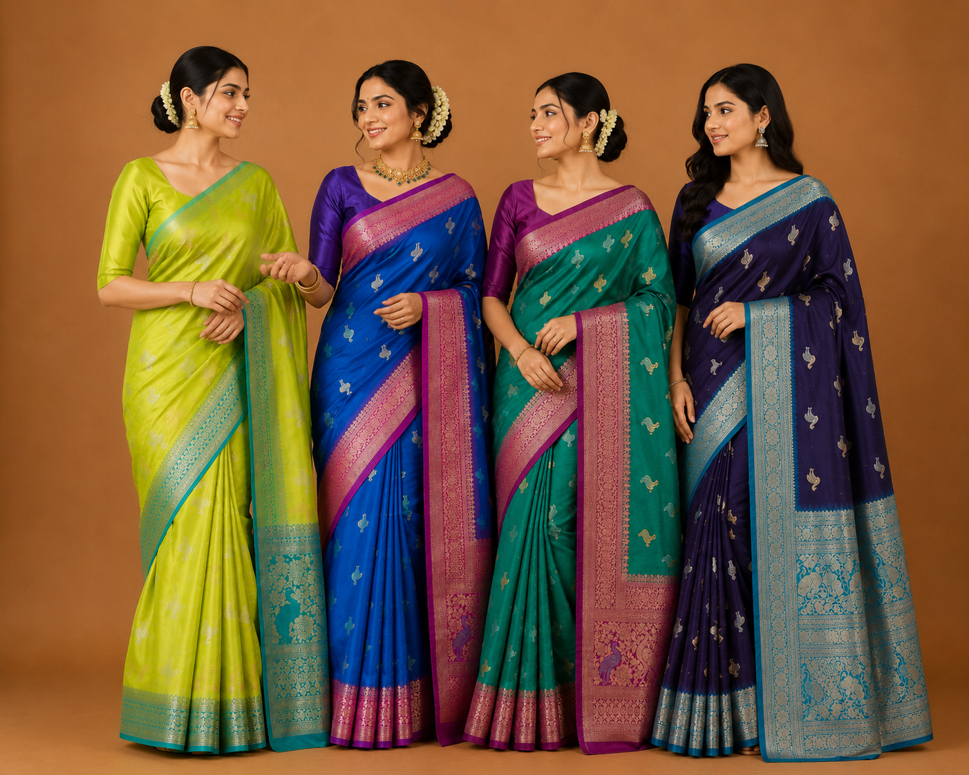 Women’s Green & Purple Banarasi Style Silk Saree