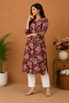 Women’s Charcoal Grey Floral Printed Straight Kurti