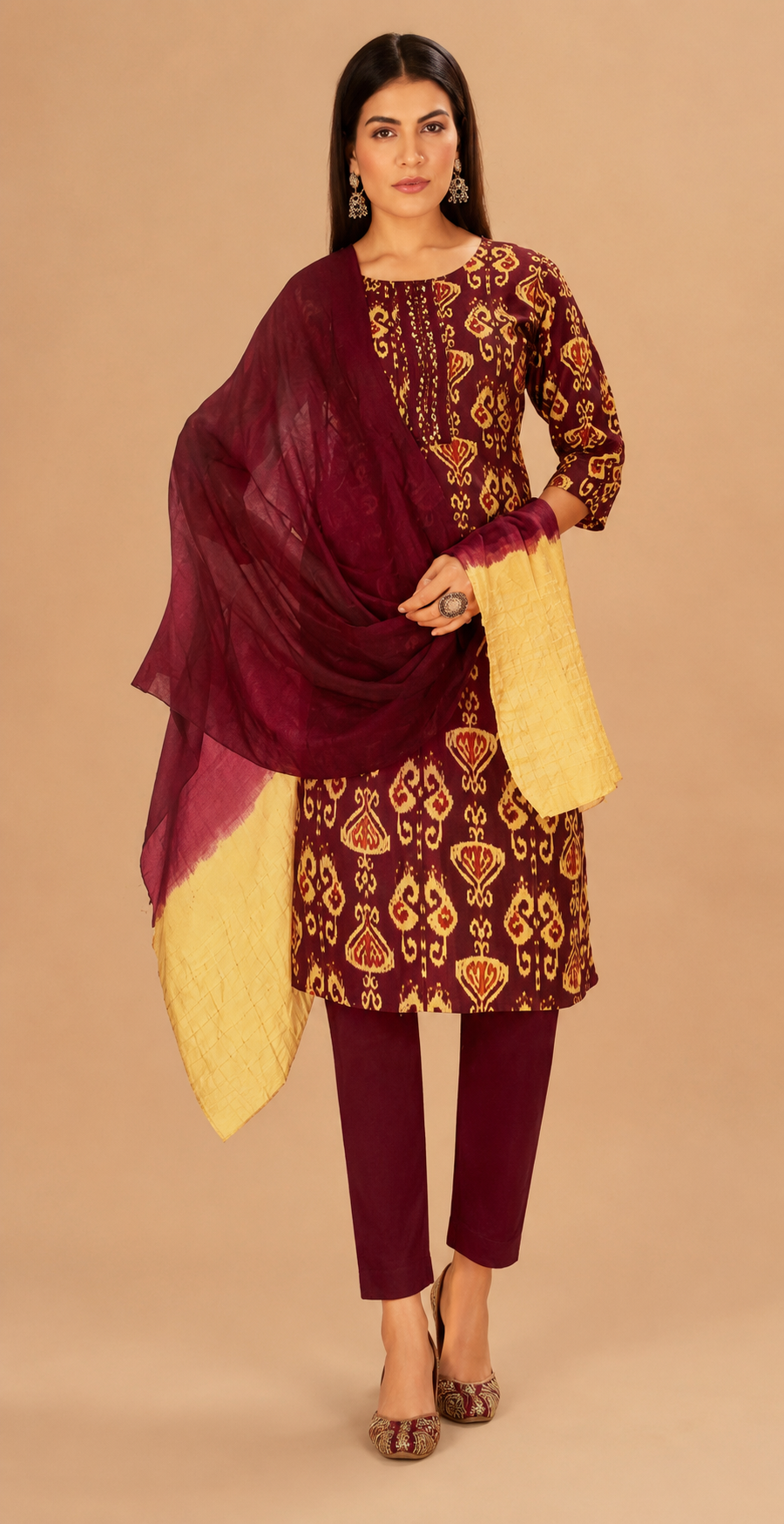 Olive Green Floral Printed Dupatta Bottom Set