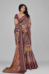 Women's Maroon Floral Printed Saree with Geometric Border