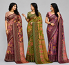 Women's Maroon Floral Printed Saree with Geometric Border