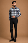 Men's Navy Blue & Grey Checked Formal Shirt