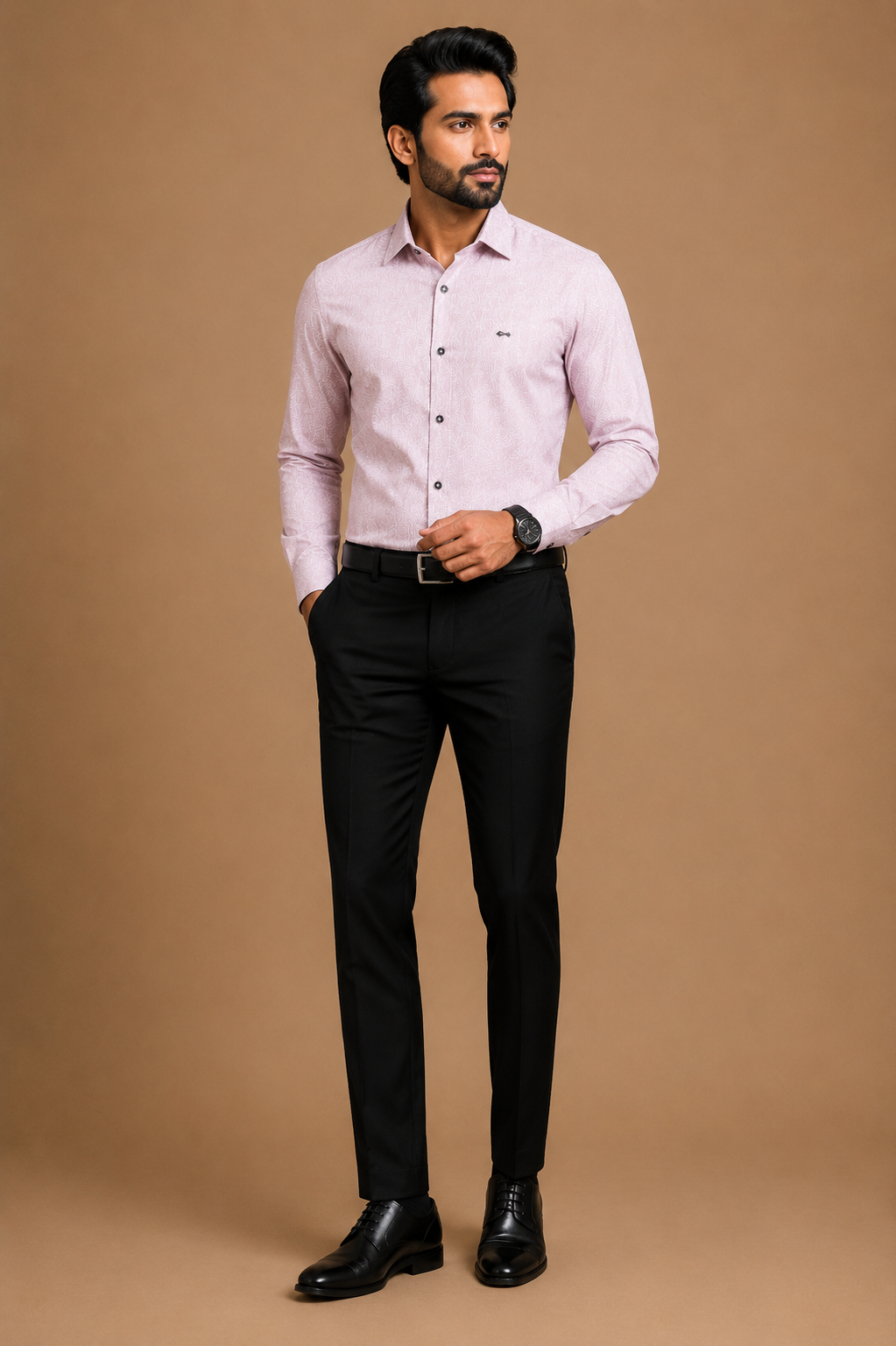 Men's Light Grey Self-Design Formal Shirt