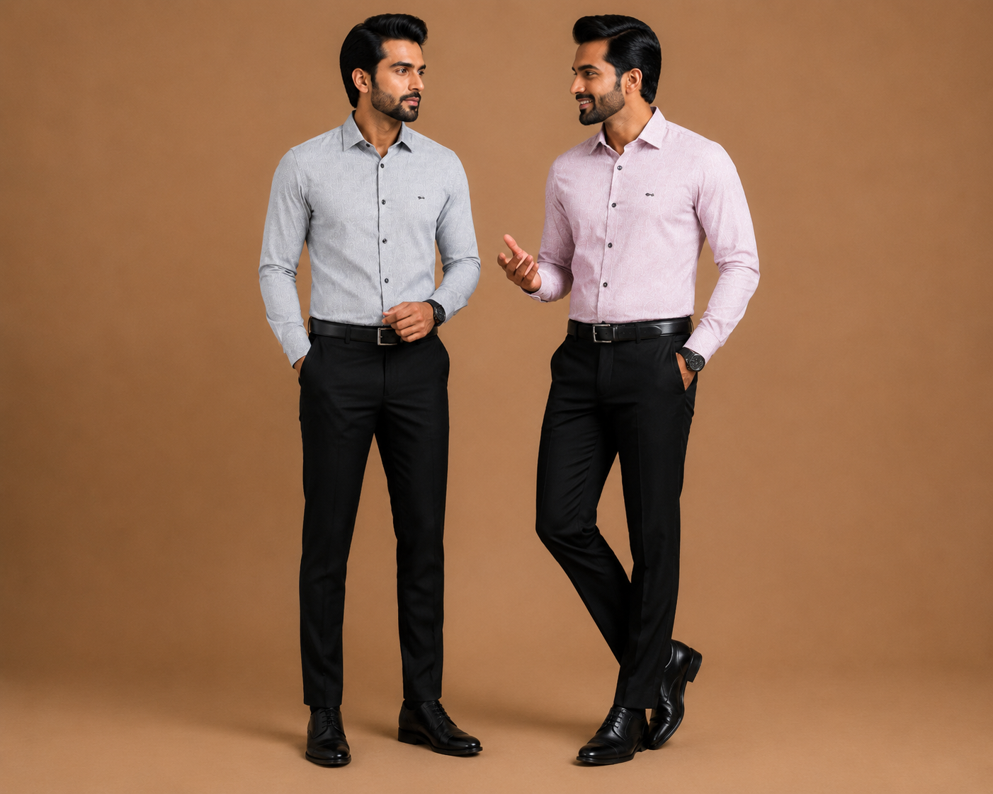 Men's Light Grey Self-Design Formal Shirt