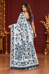 Title: Elegant Ivory & Teal Blue Floral Print Saree