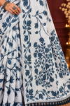 Title: Elegant Ivory & Teal Blue Floral Print Saree