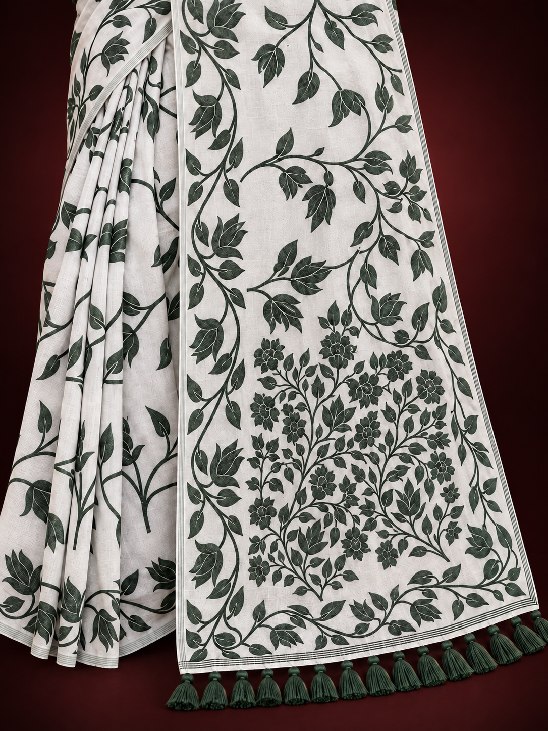 Title: Ivory White Botanical Print Saree