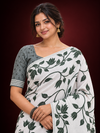 Title: Ivory White Botanical Print Saree