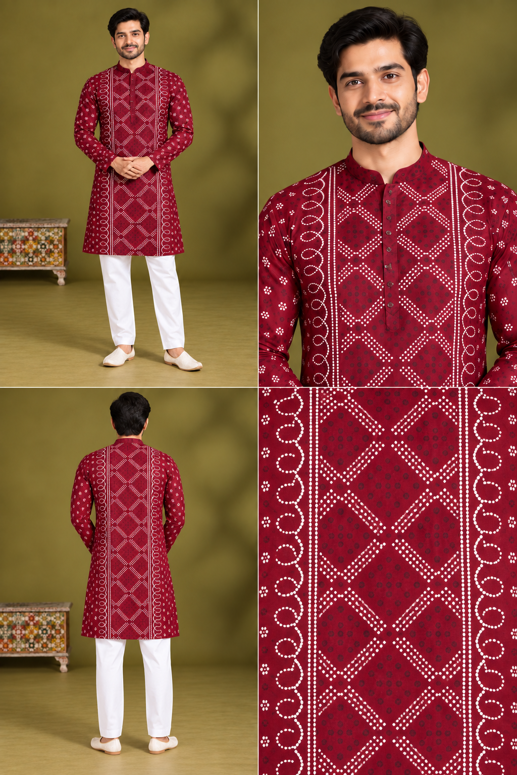 Maroon Printed Festive Kurta for Men