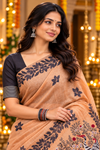 Title: light Peach Elegance with Artistic Bird Pallu