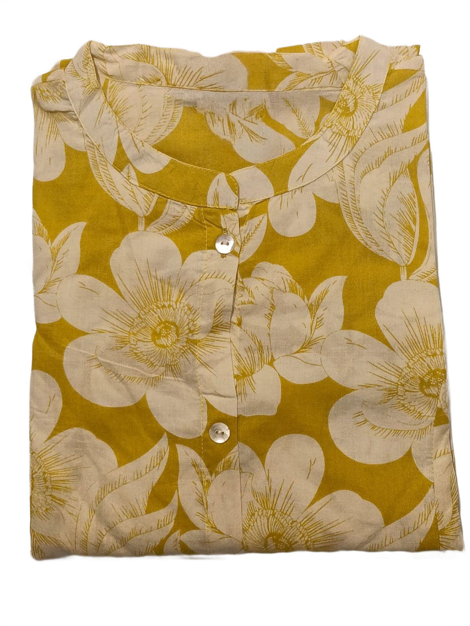 Mustard Yellow Floral Printed A-Line Kurta with Palazzo Pants Set
