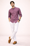 Men Premium Satin Partywear Shirt with Mandarin Collar