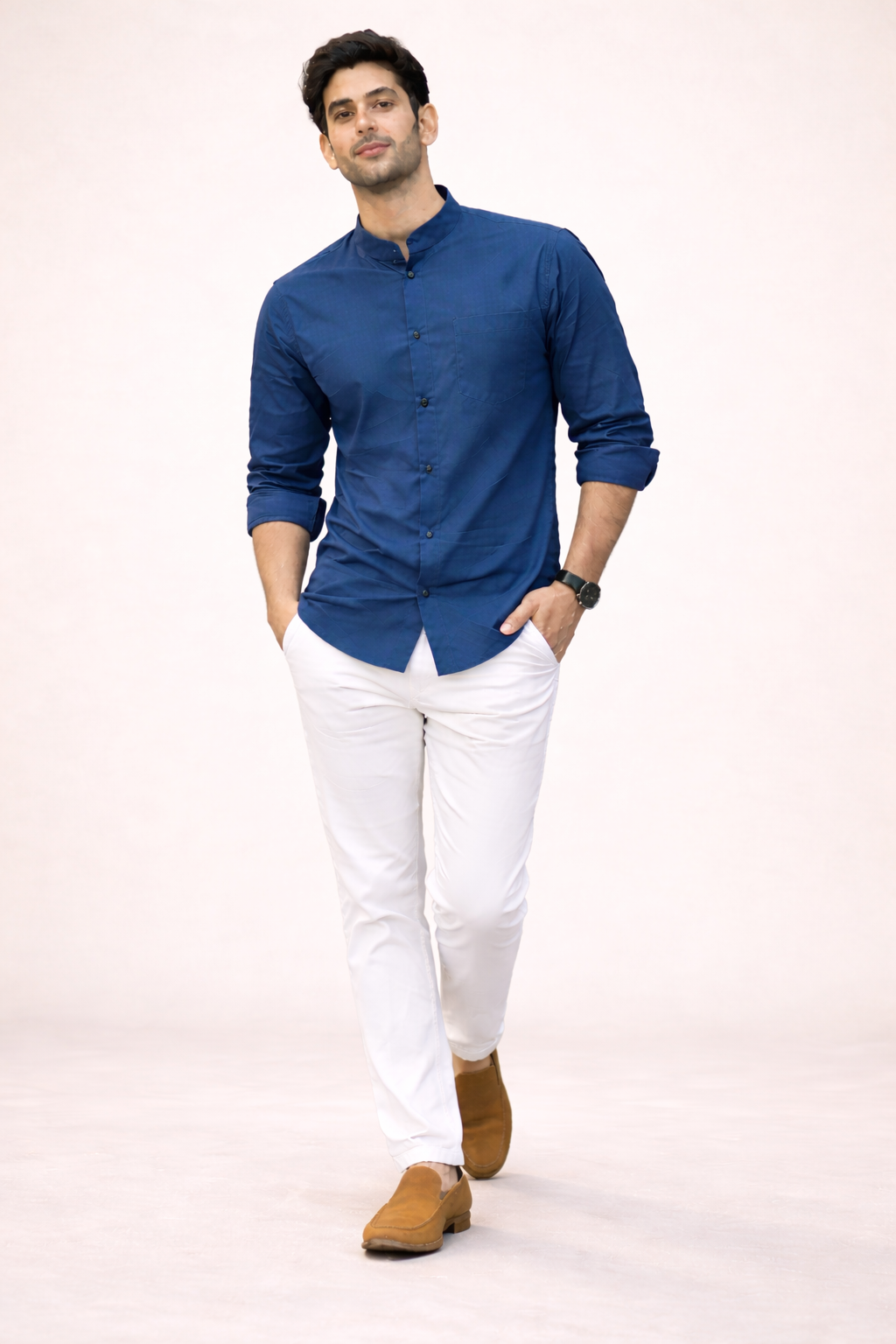 Men Premium Satin Partywear Shirt with Mandarin Collar