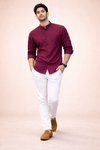 Men Premium Satin Partywear Shirt with Mandarin Collar