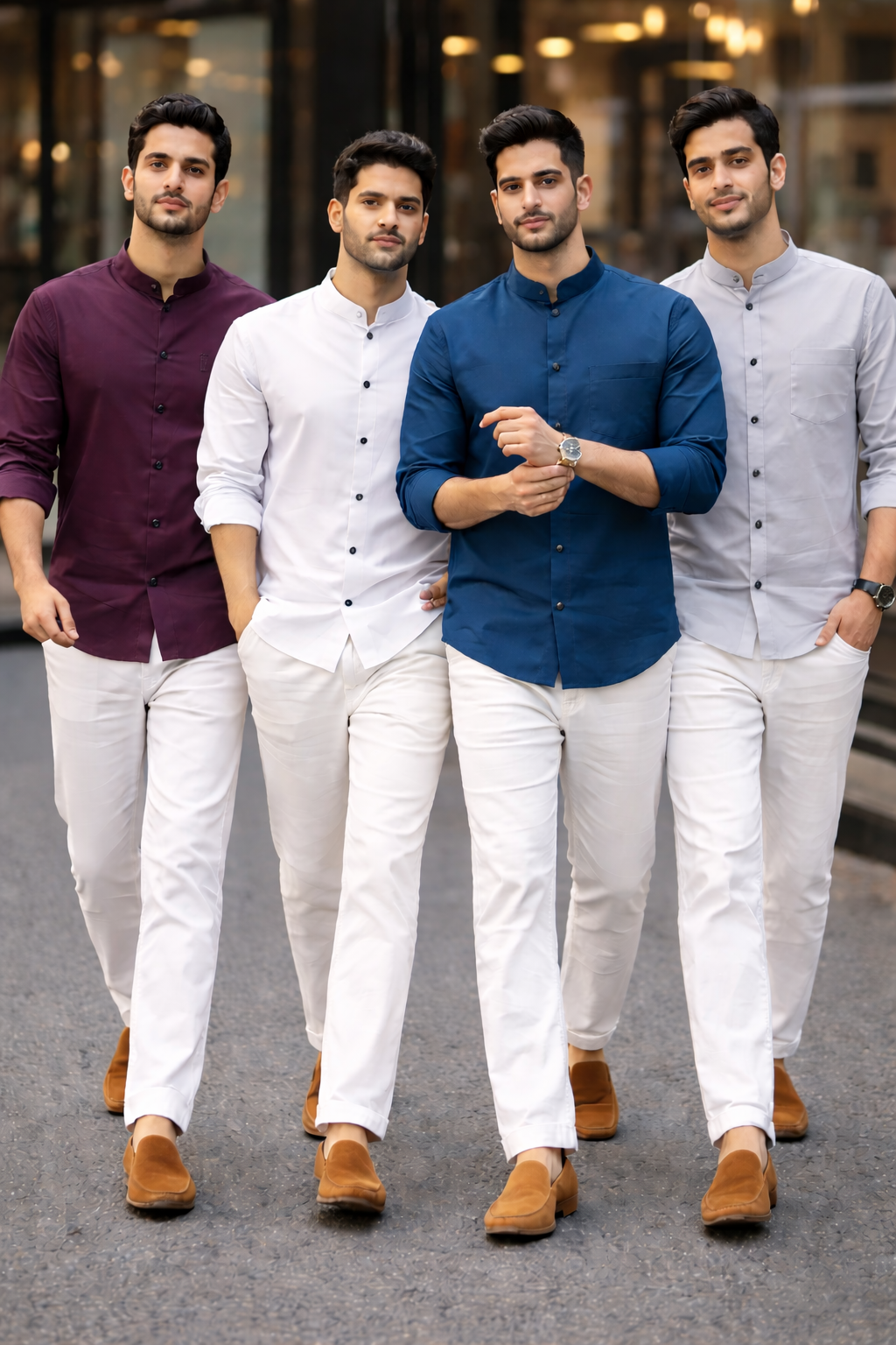 Men Premium Satin Partywear Shirt with Mandarin Collar