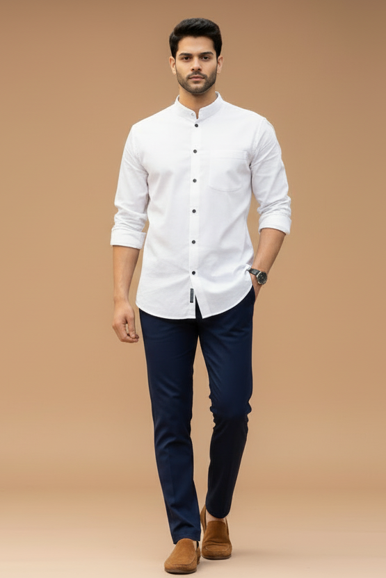 Men Premium Satin Partywear Shirt with Mandarin Collar