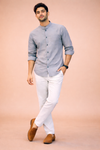 Men Premium Satin Partywear Shirt with Mandarin Collar